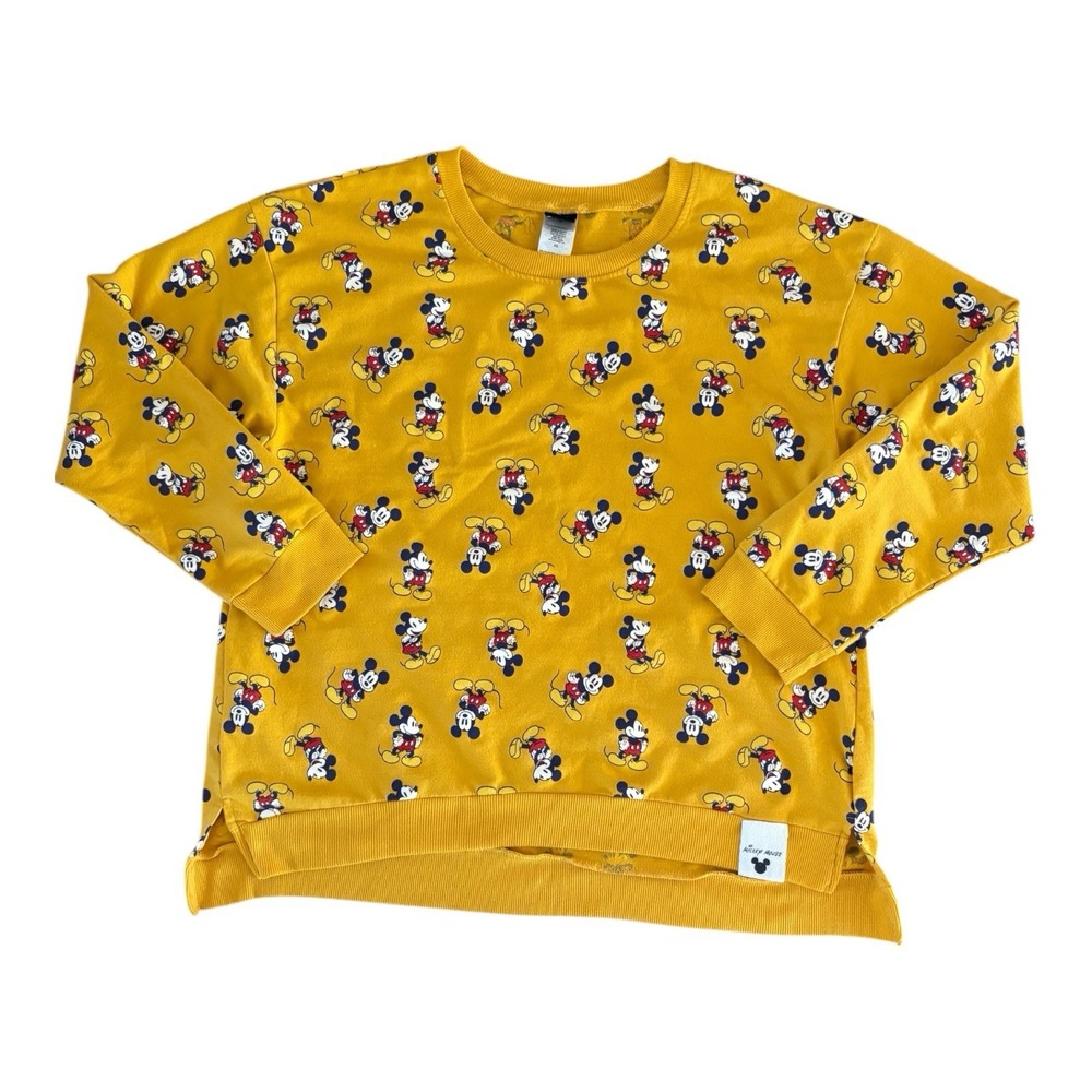 Disney Mickey Mouse Sweatshirt Women's XL Yellow All‎ Over Print Crewneck